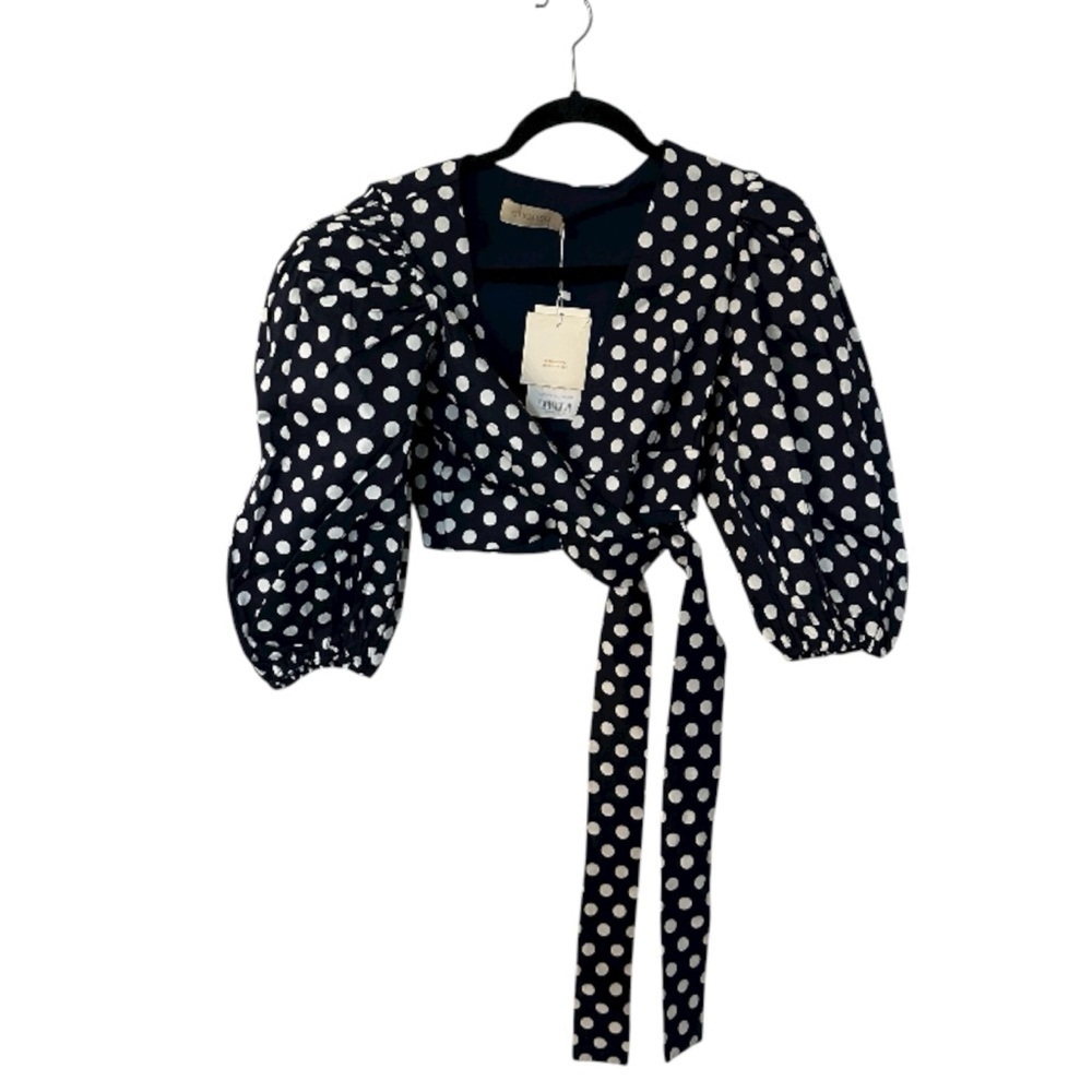 Choosy Women’s Long Sleeve Navy Deep V-Neck Wrap Style Cropped Blouse Sz XS NWT